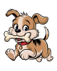 Obraz premium puppy with a bone cartoon