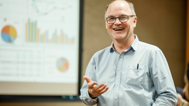 Smiling board member presenting report during business meeting