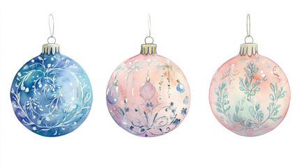 Delicate and colorful Christmas baubles featuring intricate designs in blue and pink hues, perfect for festive decorations and holiday cheer
