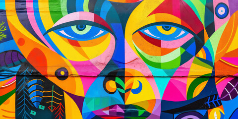Colorful Abstract Mural Featuring Geometric Patterns and Vibrant Colors