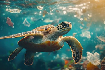 Obraz premium Turtle in Ocean Plastic Debris