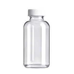 A clear glass bottle with a white cap, perfect for storing liquids or as a decorative item in your kitchen. transparent background