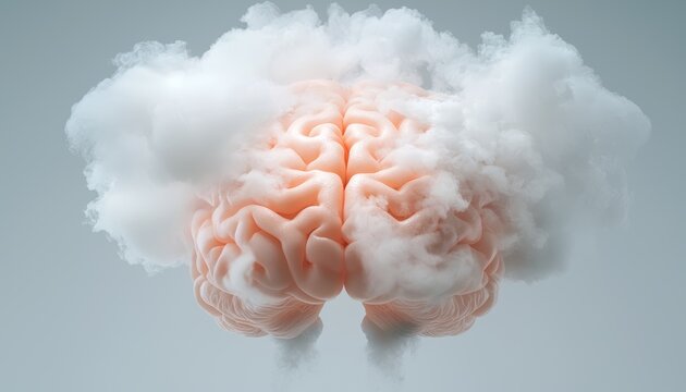 A human brain dissolving into clouds of smoke and ash, symbolizing mental burnout or the release of intense thoughts