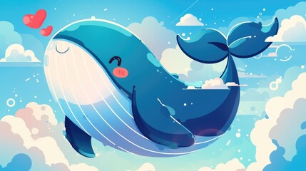 Obraz premium Vector illustration of an adorable cartoon whale