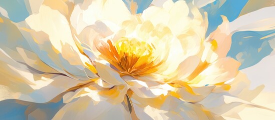 Delicate painting of soft white flower petals with a vibrant yellow center