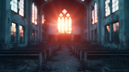 Visual Old Abandoned Church With Broken Stained