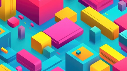Obraz premium Isometric flat design featuring a vibrant vector background with colorful parallelepipeds