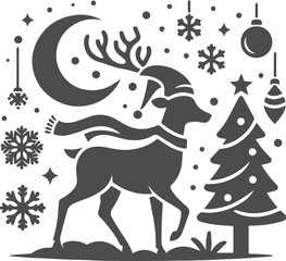 Deer silhouette vector set, Collection of reindeer silhouette isolated on white background. vector illustration
