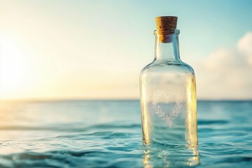 Glass bottle floating in serene ocean water