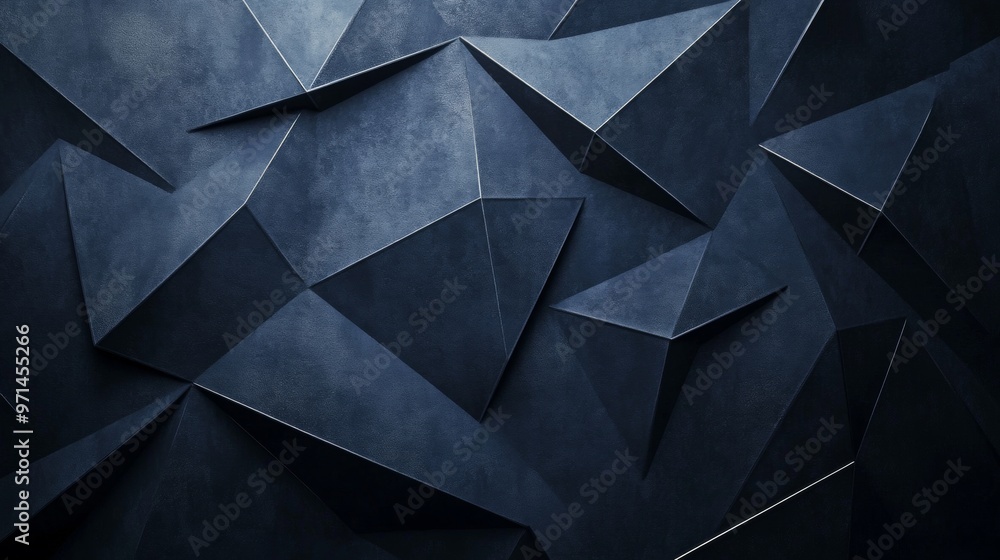 Poster abstract dark navy and silver geometric background: 3d polygonal gradient with matte shimmer