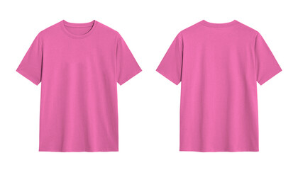 Pink T Shirt Mockup, Front and Back View, Isolated on White Background