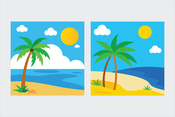 Sunny beach palm tree vector illustration