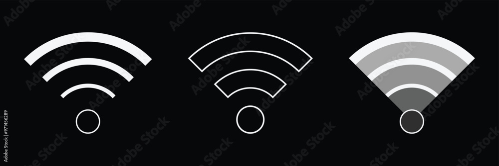 Poster collection of stock vector images depicting symbols and icons related to wireless wi-fi connectivity