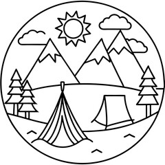 summer camp set outline coloring book page line art drawing