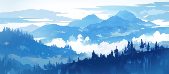 Mountain landscape featuring fog and clouds