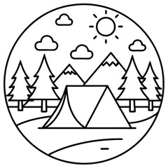 summer camp set outline coloring book page line art drawing