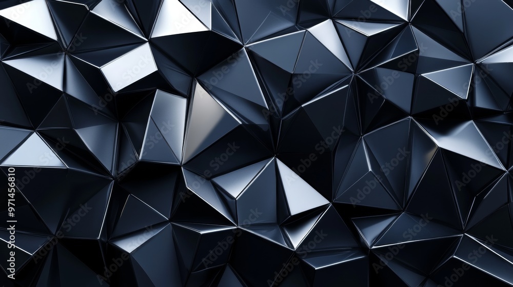 Poster abstract dark navy and silver geometric background: 3d polygonal gradient with matte shimmer