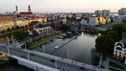 view city from the height of modern wish development architecture Europe Wroclaw Poland