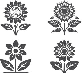 Flowers icon set. Flowers isolated on transparent background. Flowers in modern simple. Cute round flower plant nature collection. Vector illustrator.