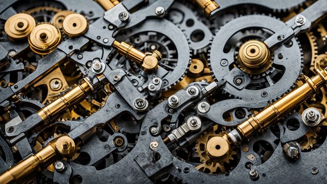 A close-up view of an intricate clockwork mechanism with gears and springs