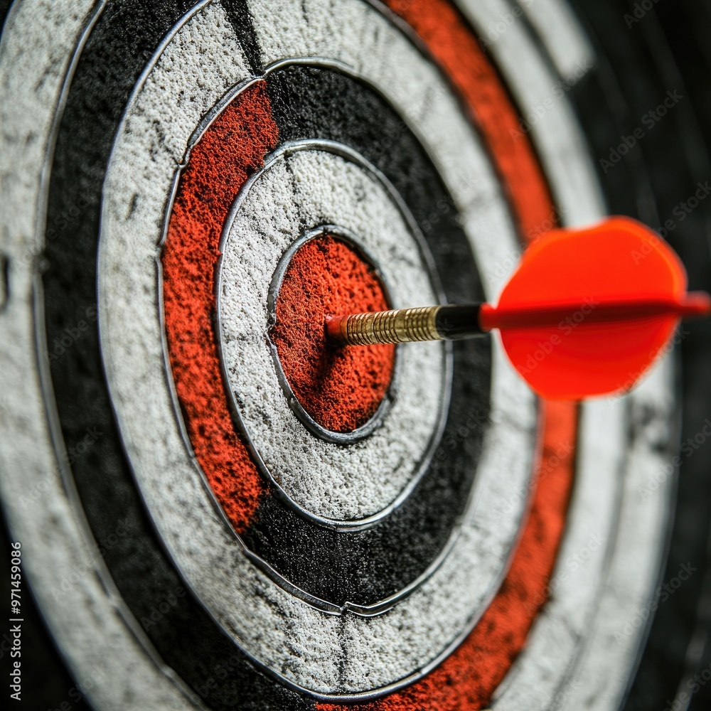 Wall mural dart arrow hitting in the target center of dartboard