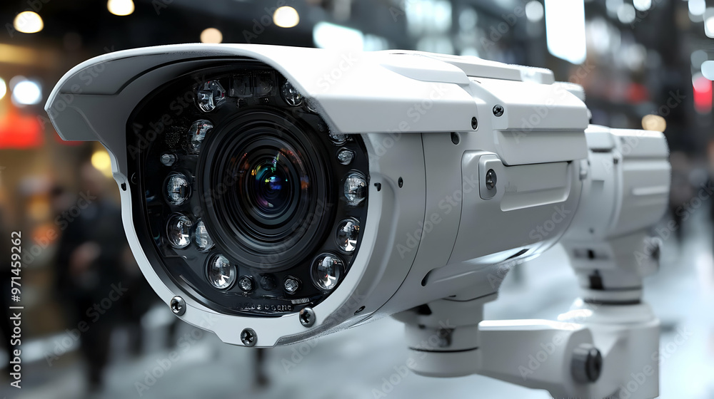 Poster a close-up of a security camera designed for surveillance and monitoring.