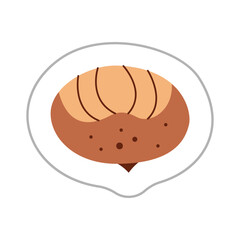 Sticker with abstract nut doodle. Color flat vector illustration.