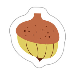 Sticker with acorn2. Color flat vector illustration.