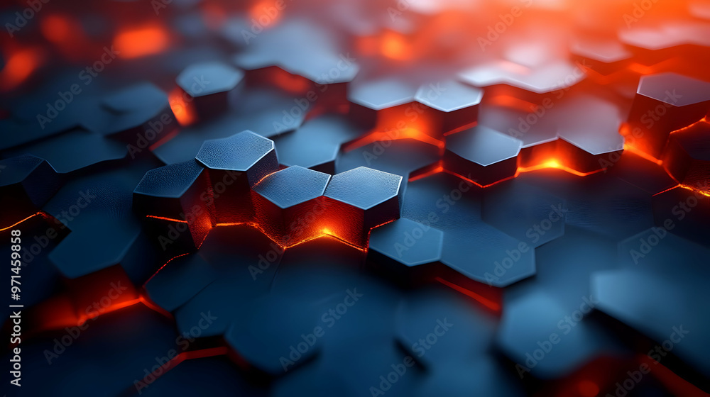 Aufkleber a close-up of a textured surface with glowing hexagonal patterns and a dynamic color gradient.