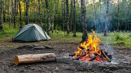 Serene Camping Scene with Fire