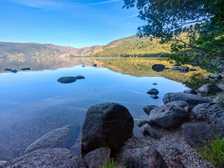 Sunrise at Sanabria Lake Natural Park. Zamora province, Spain, Europe