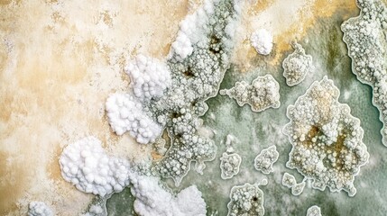 An abstract close-up view of salt formations showcasing natural textures and colors, perfect for artistic or environmental themes.