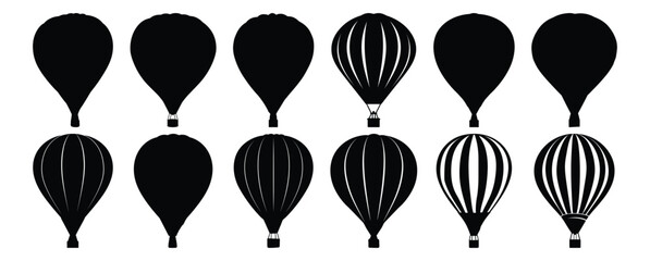 Balloon silhouettes set, hot pack of vector silhouette design, isolated background