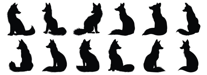 Fox silhouette set vector design big pack of fox illustration and icon