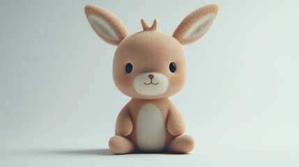 Obraz premium Cute plush rabbit toy sitting with big ears in minimal background