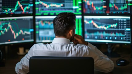 Stock Market Analysis: Investor Studying Financial Charts