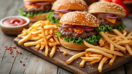 Juicy Cheeseburger with Crispy French Fries: A Classic Fast Food Delight