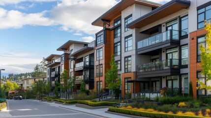 Obraz premium Modern Apartment Building with Landscaped Gardens