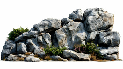 A cluster of large rocks with some greenery, suitable for natural landscapes or environments.