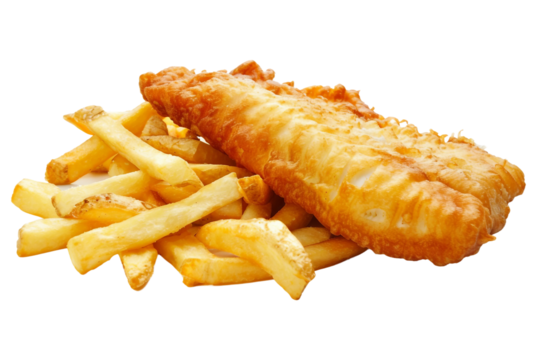 Gourmet fish and chips with seasoned batter isolated on transparent background - Powered by Adobe