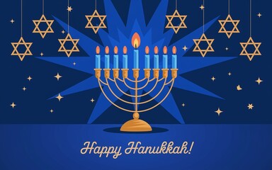 Vibrant Hanukkah Scene with Golden Menorah and Stars of David