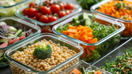 Fototapeta premium Healthy Meal Prep: Vegetarian Salads and Broccoli