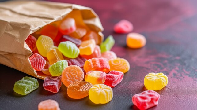 Colorful Jelly Candies Spilling From a Paper Bag