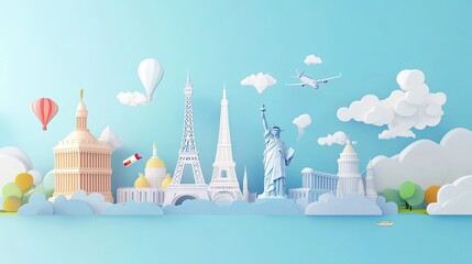 Fototapeta premium Global Landmarks in Paper Craft Design