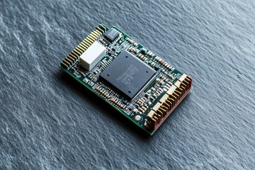 Raspberry Pi 5 circuit board on a grey slate background with generative ai