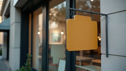 Blank Yellow Sign Hanging Outside a Shop