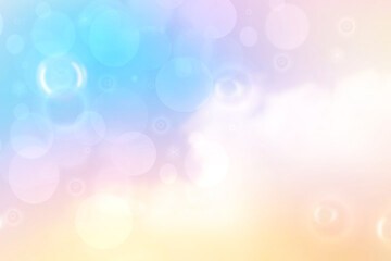 Abstract blurred fresh vivid spring summer light delicate pastel turquoise yellow bokeh background texture with bright circular soft color lights. Card concept. Beautiful backdrop illustration.