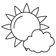 Fototapeta premium sun with clouds outline coloring book page line art drawing