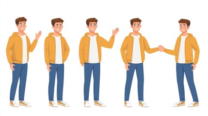 Fototapeta premium Set of characters of a cute man in casual clothes in different poses. showing a motion sequence