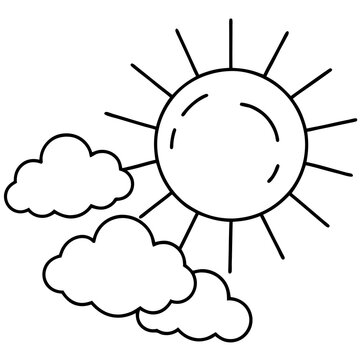 recommend clip art: sun with clouds outline coloring book page line art drawing